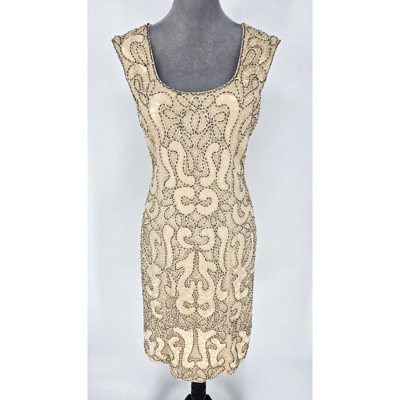 Sue Wong Dress Womens 8 Beige Beaded Side Zip Lined Nocturne Party Cocktail New - Picture 1 of 16
